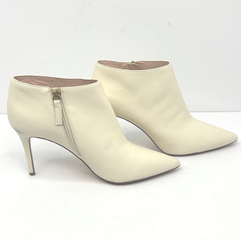J.Crew Leather Pointed-Toe Ankle‎ Booties Cream/Ivory | Side Zip | Heel 8.5